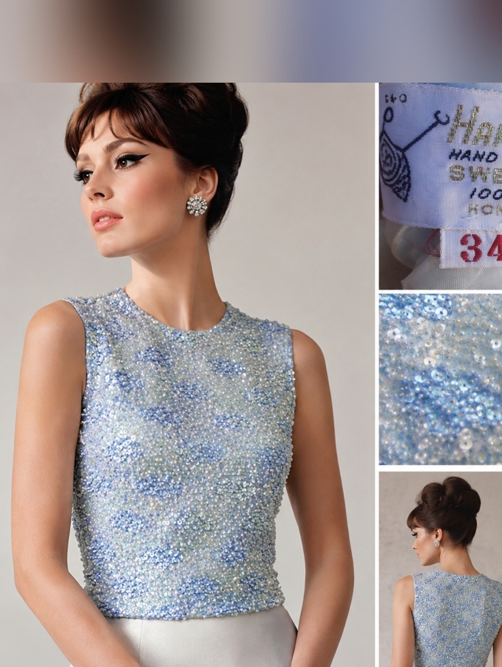 Copy VTG 60s Sequin  Wool Knit Top Party Eve Zipper Back  Flapper Gatzby sz 34 S